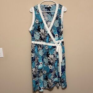 Tommy Hilfiger Floral Wrap Midi Dress in Blue and White